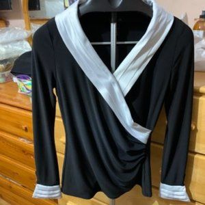 White House Black Market Black Top with White collar and  open bottom sleeve